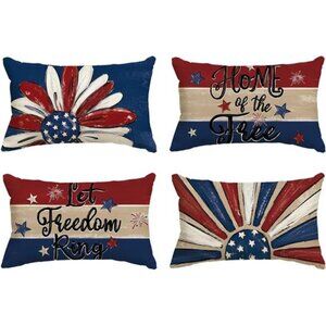 Fireworks Red White Flower Throw Pillow Covers, 12 x 20 Inch 4th of July Patrio